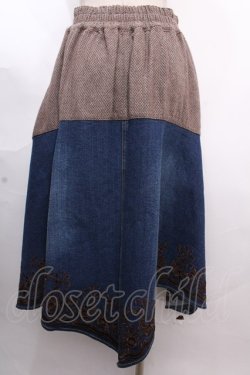 画像2: axes femme NOSTALGIE / ツィード×デニム刺繍スカート M インディゴ Y-24-12-12-108-AX-SK-SZ-ZT398