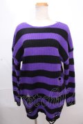NieR Clothing / UNISEX STRIPE DAMAGE SWEATER F 黒×紫 Y-24-12-12-048-PU-TO-SZ-ZT095