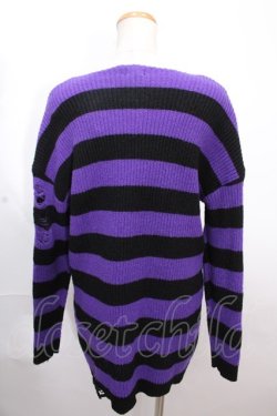 画像2: NieR Clothing / UNISEX STRIPE DAMAGE SWEATER F 黒×紫 Y-24-12-12-048-PU-TO-SZ-ZT095