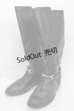 画像1: axes femme / 刺繍ジョッキーブーツ L 黒 Y-24-12-13-058-AX-SH-SZ-ZY