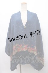 axes femme / パネル柄大判マフラー  紺 Y-24-12-15-092-AX-ZA-SZ-ZT301