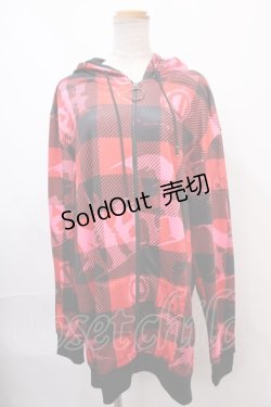 画像1: NieR Clothing / CHECKERED ZIP OUTER HANGING PARKER F レッド Y-24-12-21-074-PU-TO-SZ-ZT307