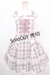BABY,THE STARS SHINE BRIGHT /  裾スカラップタータンチェックジャンパースカート  ピンク Y-24-12-21-108-BA-OP-SZ-ZY