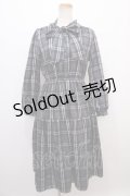 【SALE】axes femme / バラ刺繍ボウタイチェックワンピース M 黒 Y-24-12-21-148-AX-OP-SZ-ZT124