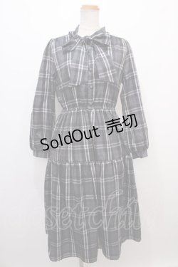 画像1: 【SALE】axes femme / バラ刺繍ボウタイチェックワンピース M 黒 Y-24-12-21-148-AX-OP-SZ-ZT124