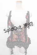 Qutie Frash / 和柄切り替えコルセットビスチェ  エンジ Y-25-01-10-086-QU-TO-SZ-ZY