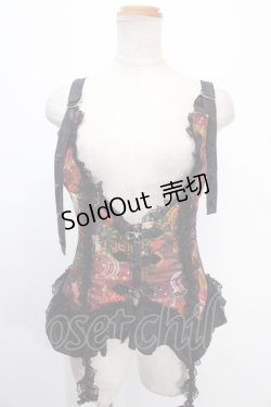 画像1: Qutie Frash / 和柄切り替えコルセットビスチェ  エンジ Y-25-01-10-086-QU-TO-SZ-ZY