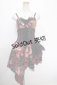 Qutie Frash / 和柄コルセットアシメキャミワンピース  赤 Y-25-01-10-173-QU-OP-SZ-ZY