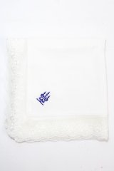 Moi-meme-Moitie / タイニーローズレース燭台刺繍スカーフ  白レース×青刺繍 Y-25-01-16-003-MO-ZA-SZ-ZY