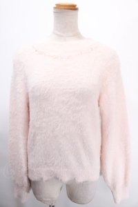 axes femme / 花パールラメフェザーニット M ピンク Y-25-01-16-022-AX-TO-SZ-ZT378