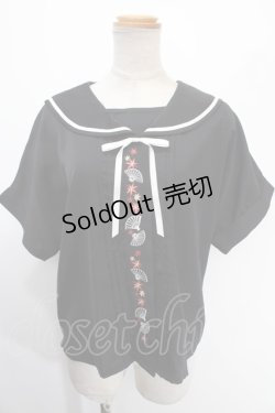 画像1: axes femme / 扇子×紅葉刺繍セーラーブラウス F 黒 Y-25-01-16-029-AX-BL-SZ-ZI