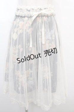 画像1: axes femme / チュール×フルーツ柄スカート M 紺 Y-25-01-23-056-AX-SK-SZ-ZI