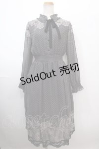 axes femme / レース柄プリントワンピース M 黒 Y-25-01-23-107-AX-OP-SZ-ZI