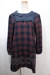 evelyn / 長袖襟フリルワンピース M 紺 Y-25-01-23-112-LO-OP-SZ-ZT191