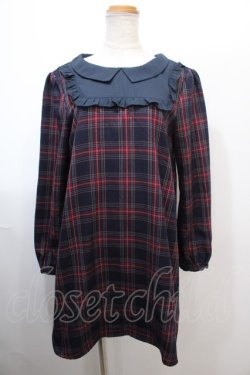 画像1: evelyn / 長袖襟フリルワンピース M 紺 Y-25-01-23-112-LO-OP-SZ-ZT191