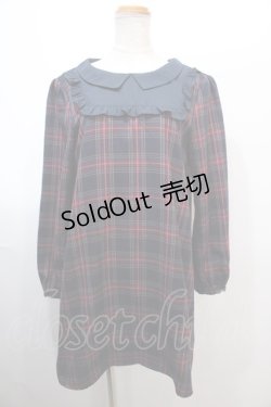 画像1: 【SALE】evelyn / 長袖襟フリルワンピース M 紺 Y-25-01-23-112-LO-OP-SZ-ZT191