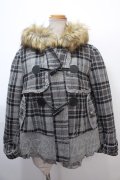 axes femme / チェック柄ダッフルコート  グレー Y-25-01-30-083-AX-CO-AS-ZT-C028