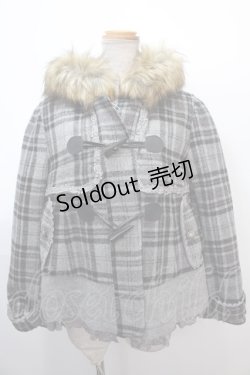 画像1: axes femme / チェック柄ダッフルコート  グレー Y-25-01-30-083-AX-CO-AS-ZT-C028