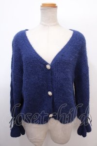axes femme POETIQUE / ビジューボタン使いカーディガン M 紺 Y-25-02-03-021-AX-TO-SZ-ZT306