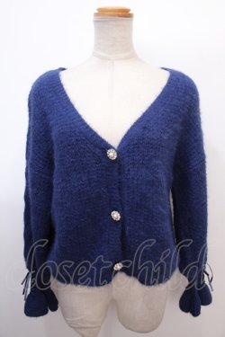 画像1: axes femme POETIQUE / ビジューボタン使いカーディガン M 紺 Y-25-02-03-021-AX-TO-SZ-ZT306