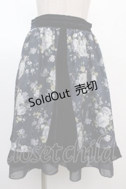 画像1: axes femme / ベロア×花柄ハギスカート  紺 Y-25-02-05-004-AX-SK-SZ-ZT198