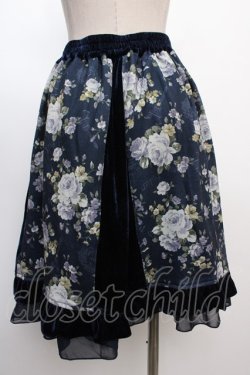 画像2: axes femme / ベロア×花柄ハギスカート  紺 Y-25-02-05-004-AX-SK-SZ-ZT198