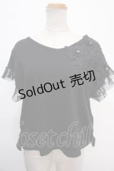 axes femme / 立体花モチーフレースＴシャツ M 黒 Y-25-02-06-124-AX-TS-SZ-OS