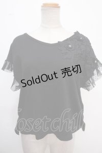 axes femme / 立体花モチーフレースＴシャツ M 黒 Y-25-02-06-124-AX-TS-SZ-OS