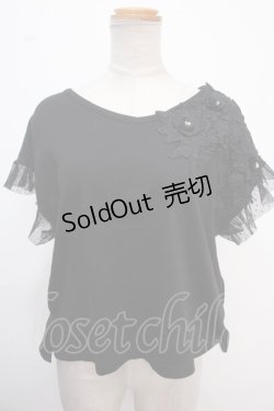 画像1: axes femme / 立体花モチーフレースＴシャツ M 黒 Y-25-02-06-124-AX-TS-SZ-OS