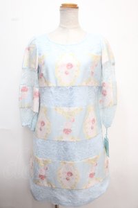 JESUS DIAMANTE / バロックガールワンピース 42 新オーナメント柄サックス Y-25-02-06-189-JE-OP-SZ-ZS