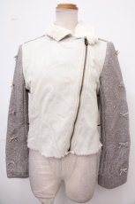 画像1: 【SALE】mon lily / リボンムートンライダースジャケット  グレー Y-25-02-09-007-LO-CO-AS-ZT275 (1)