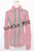 Ozz Croce /サイドメッシュデザインブラウス  赤ｘ黒 Y-25-02-09-017-OO-BL-AS-ZS