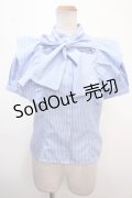 axes femme POETIQUE / ロゴ刺繍ボウタイブラウス M ブルー Y-25-02-13-065-AX-BL-SZ-OS