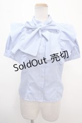 axes femme POETIQUE / ロゴ刺繍ボウタイブラウス M ブルー Y-25-02-13-065-AX-BL-SZ-OS