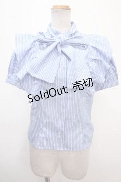 画像1: axes femme POETIQUE / ロゴ刺繍ボウタイブラウス M ブルー Y-25-02-13-065-AX-BL-SZ-OS
