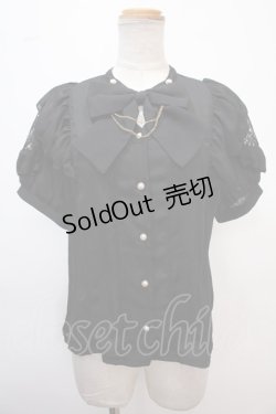 画像1: axes femme POETIQUE / リボン付スタンド襟フリルブラウス M 黒 Y-25-02-13-068-AX-BL-SZ-OS