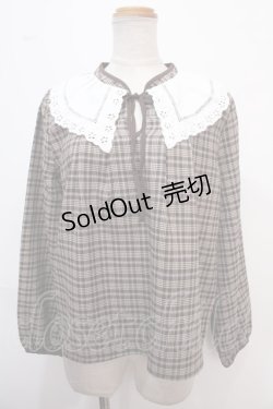 画像1: axes femme POETIQUE / レース襟チェックレトロブラウス M 茶 Y-25-02-13-076-AX-BL-SZ-ZT069