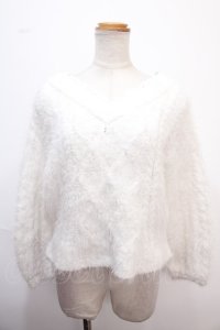 axes femme POETIQUE / フェザーニットトップス M 白 Y-25-02-13-105-AX-TO-SZ-ZT312