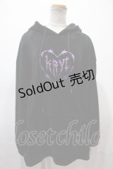 KRY CLOTHING / 「歪み」クマ耳ライトボアBIGパーカー ワンサイズ ブラック×パープル Y-25-02-13-125-EL-JA-SZ-ZT095