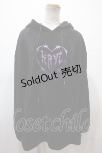 KRY CLOTHING / 「歪み」クマ耳ライトボアBIGパーカー ワンサイズ ブラック×パープル Y-25-02-13-125-EL-JA-SZ-ZT095