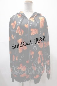Wrouge / Confined Bear 総柄パーカー  黒 Y-25-02-13-126-PU-TO-SZ-ZY
