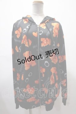 画像1: Wrouge / Confined Bear 総柄パーカー  黒 Y-25-02-13-126-PU-TO-SZ-ZY