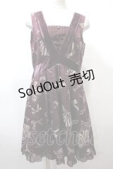 axes femme / ベロア切替リボン柄チュニック M ワイン Y-25-02-13-179-AX-OP-SZ-ZI