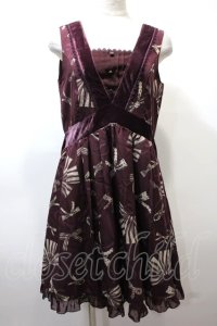 axes femme / ベロア切替リボン柄チュニック M ワイン Y-25-02-13-179-AX-OP-SZ-ZI