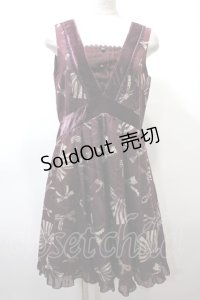 axes femme / ベロア切替リボン柄チュニック M ワイン Y-25-02-13-179-AX-OP-SZ-ZI