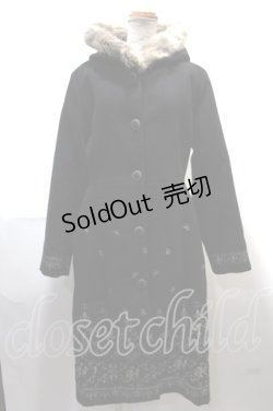 画像1: axes femme / バラ刺繍フード付コート L 黒 Y-25-02-13-230-AX-CO-SZ-ZT-C005