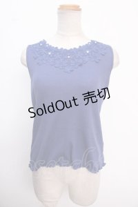 axes femme / 吸水速乾モチーフレースタンク M 青 Y-25-02-16-106-AX-TO-SZ-OS