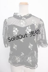 axes femme / 袖チュール刺繍プルオーバー M 黒 Y-25-02-16-137-AX-TO-SZ-OS
