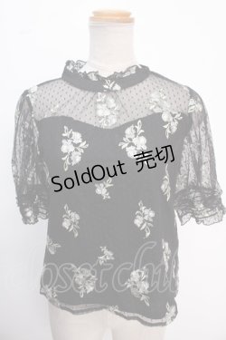 画像1: axes femme / 袖チュール刺繍プルオーバー M 黒 Y-25-02-16-137-AX-TO-SZ-OS