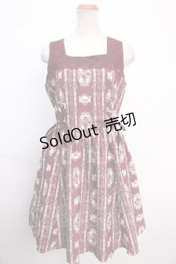 画像1: axes femme POETIQUE / バラフレームストライプワンピース M ワイン Y-25-02-16-153-AX-OP-SZ-OS